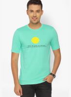 Campus Sutra Green Solid Round Neck T-Shirts