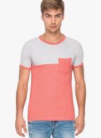 Campus Sutra Grey Solid Round Neck T-Shirts