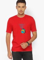 Campus Sutra Red Graphic Round Neck T-Shirts