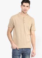 Cherokee Beige Solid Henley T-Shirts