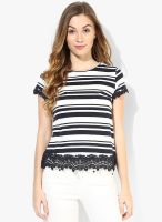Dorothy Perkins Navy Blue Striped Lace Trim Tee