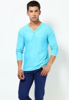 FREECULTR Aqua Blue Solid Henley T-Shirts