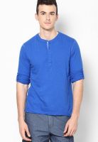 FREECULTR Blue Solid Henley T-Shirts