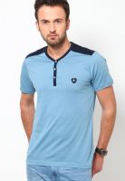 FREECULTR Light Blue Solid Henley T-Shirts