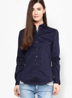 Gas Navy Blue Solid Shirt