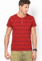 Giordano Red Striped Henley T-Shirts