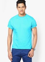 Globus Aqua Blue Solid Round Neck T-Shirts
