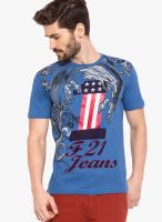 Globus Blue Printed Round Neck T-Shirt