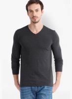 Highlander Black Solid V Neck TShirt