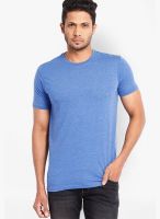 Highlander Blue Solid Round Neck T-Shirts