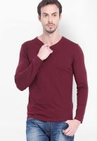 Highlander Maroon Solid V Neck TShirt