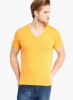 Highlander Mustard Yellow Solid V Neck TShirts