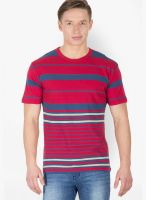 Hypernation Red Striped Round Neck T-Shirts