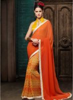 Inddus Orange Printed Saree