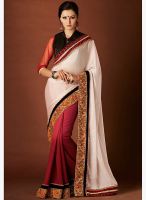 Indian Women By Bahubali Off White Embroidered Saree