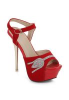 J Collection Red Embellished Ankle Strap Stilettos