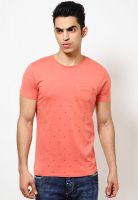 Jack & Jones Pink Solid Round Neck T-Shirts