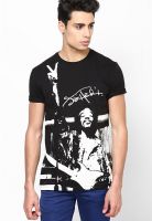 Jimi Hendrix Black Printed Round Neck T-Shirts