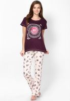 July Nightwear Purple Printed Nightwear Pyjama & Top Set