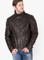 Justanned Solid Brown Leather Jacket