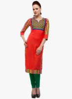 Kurti'S Red Embroidered Kurta