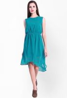 La Zoire Green Colored Solid Asymmetric Dress