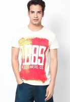 Lee White Printed Round Neck T-Shirts