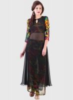 Libas Black Georgette Kurta With Printed Skirt