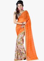 Lookslady Orange Printed Saree