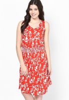 MIAMINX Red Colored Printed Skater Dress