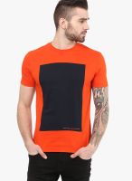 Monteil & Munero Orange Solid Round Neck T-Shirts