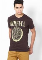 Nirvana Brown Printed Round Neck T-Shirts