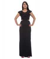 Pops N Pearls Black Cotton Lycra Maxi Dress