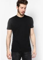 RVLT Black Round Neck T-Shirt With Ribbon Along Side Seam