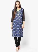 Raindrops Blue Geometric Print Georgette Kurta