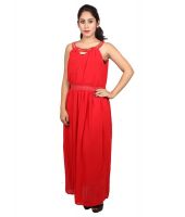 Sarv Red Poly Georgette Maxi Dress