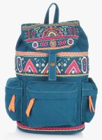 Shaun Design Turquoise Canvas Embroidered Backpack
