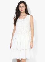 Soie White Knee Length Sleeveless Dress