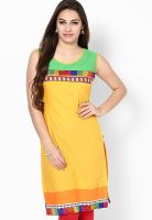 Span Yellow Printed Kurta