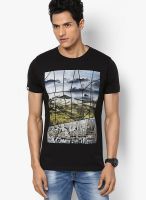 Spykar Black Round Neck T-Shirt