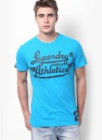 Superdry Blue Solid Round Neck T-Shirts