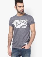 Superdry Blue Solid Round Neck T-Shirts