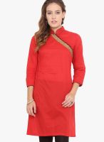 Titch Button Red Solid Kurtas