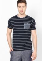 Turtle Black Striped Round Neck T-Shirts