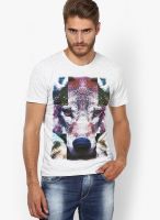 United Colors of Benetton Light Grey Printed Round Neck T-Shirts