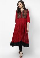 Vedic Red Embroidered Kurta