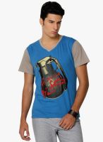 Yepme Blue Printed V Neck T-Shirt