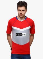 Yepme Red Printed V Neck T-Shirt