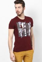 s.Oliver Maroon Round Neck T-Shirt