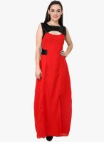 Athena Red Colored Solid Maxi Dress